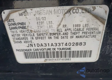 2003 Nissan Maxima Se from USA, damaged, VIN JN1DA31A33T402883